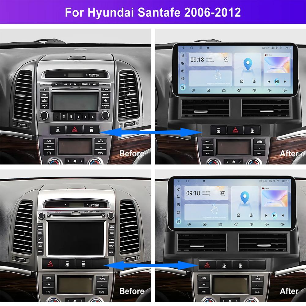 12.3'' 2Din Car Radio For Hyundai Santa Fe 2006 - 2012 Multimedia Player Carplay Android Auto 8Core 4G WIFI DSP 2Din Autoradio