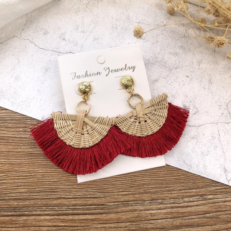Holiday Style Handmade Grass Rattan Woven Earrings Retro Fringed Simple Stud Earrings Temperament Versatile Women's Earrings