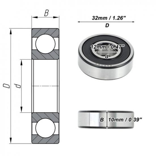 Single 6201VV Deep Groove Ball Bearings Scooter Skateboard Wheel Universal