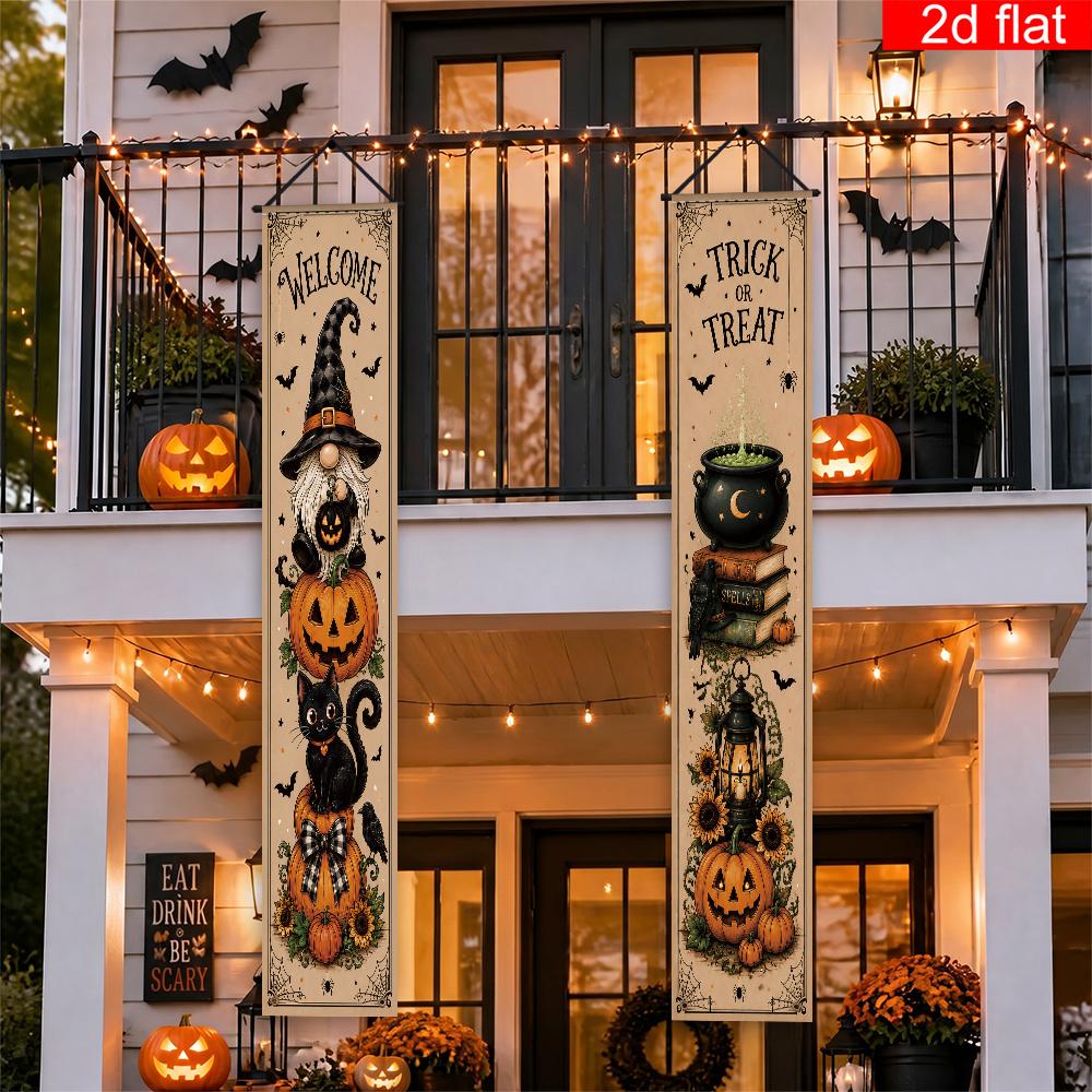 Banner Halloween Decoration 2pcs Cat Design Polyester Indoor Outdoor Porch Hanging