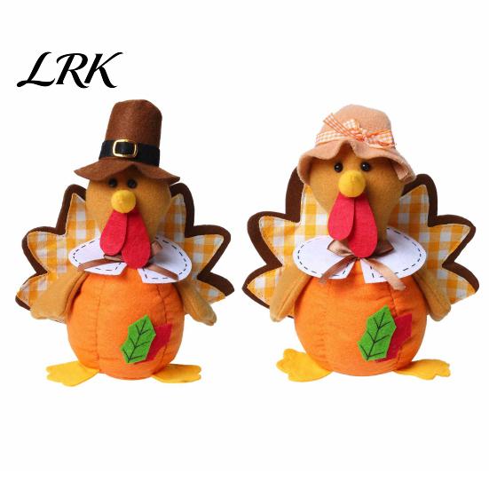 Stuffed Fabric Turkey Thanksgiving Plush Doll, Animal Figurine, Autumn Kitchen Decor Harvest Tabletop Decoration for Home Desktop Tired Tray