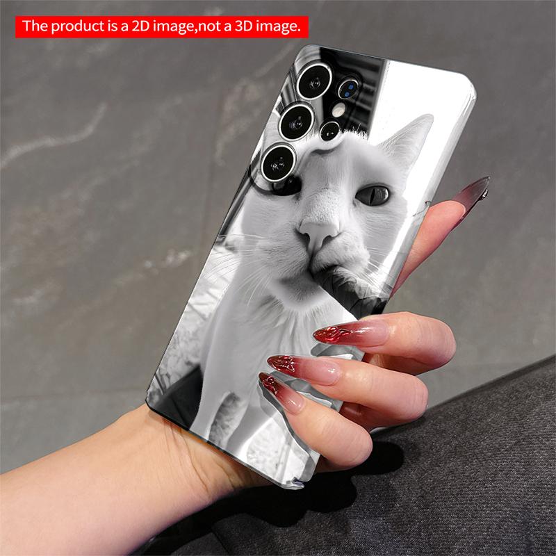 2DFlat Samsung phone case White Cat Holding Cigar Black & White Photo Phone Case Applicable to Galaxy S22 S23 S24 S25ULTRA S26 A12 A13 A14 A15 A16