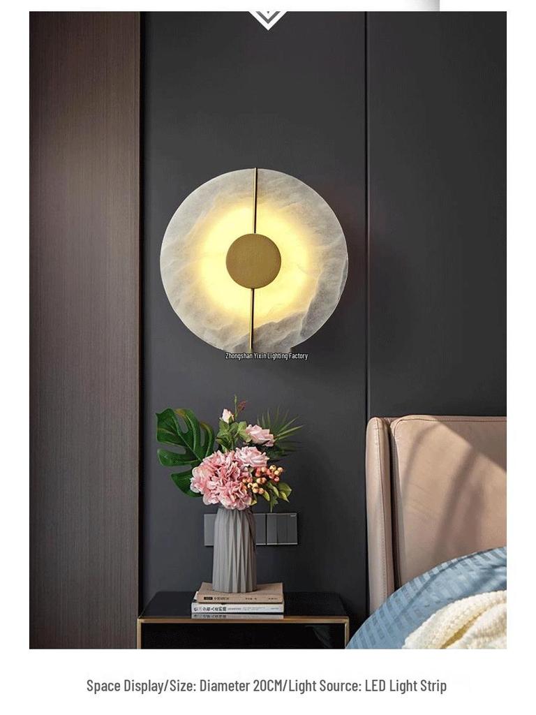 Nordic Copper Marble Wall Lamp: Postmodern Round Design for Bedroom, Living Room, Office, Hotel or Lobby.