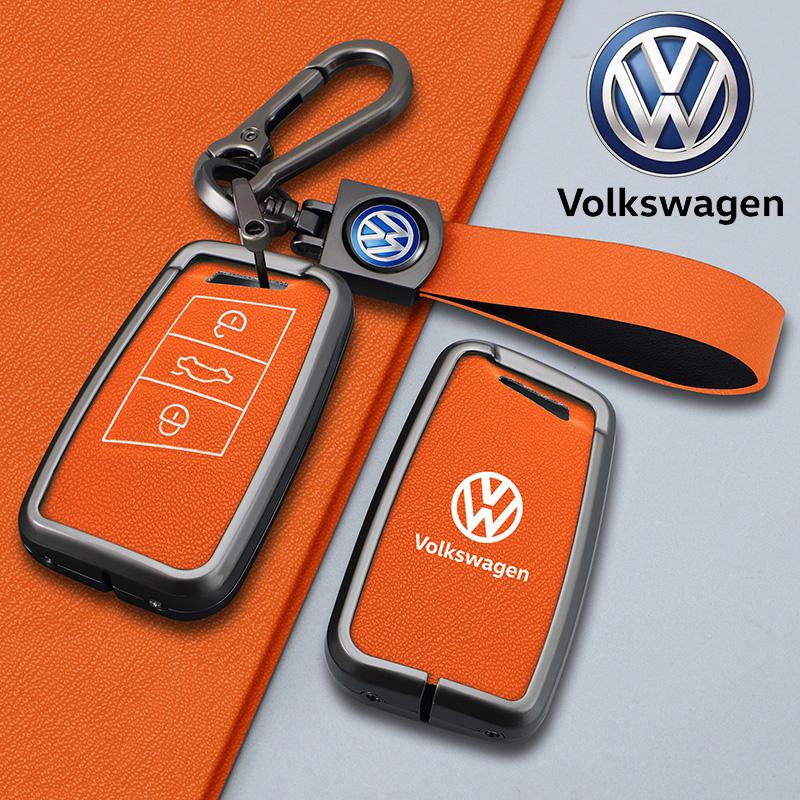 Dla VOLKSWAGEN Skórzane Etui na Kluczyk Samochodowy ze Stopu Cynku Pokrowiec Ochronny Uchwyt do Kluczyka Samochodowego dla VW Volkseagen Passat B8 Magotan Brelok do Kluczy Samochodowych