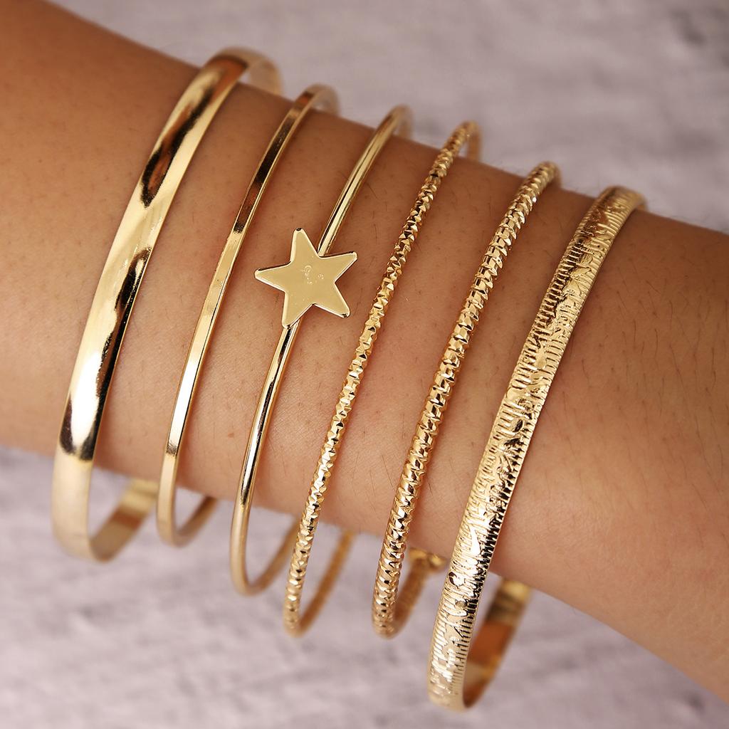 Striped rhombus pattern exaggerated personalized twist design multi-layer opening stacked bracelet women's bracelet set