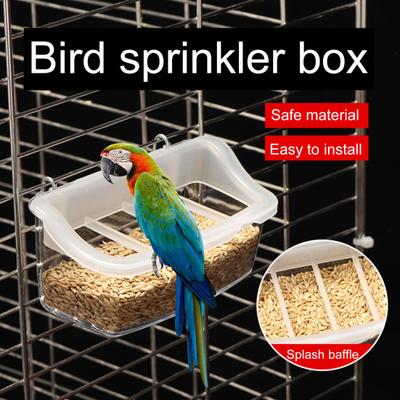 Box Durable Convenient Transparent Hanging Bird Feeder with Anti-Splash Grid for Bird Cage