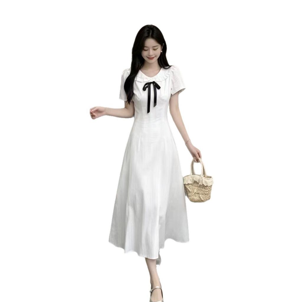French First Love Doll Collar Huge Good-looking Dress Women's Summer College Style Gentle White Short-sleeved Temperament Long Skirt