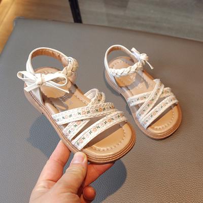 Children's Sandals Girl Summer Sweet Fashion Embroider Kids Outdoor Open-toe Flats Beach Shoes Causal Versatile Princess Sandals