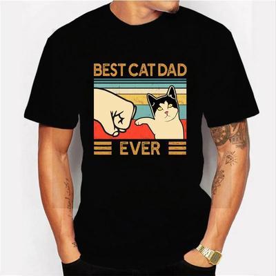 Komik Dünyanın En İyi Kedi Babası Tişörtü Yazlık Kısa Kollu Tişörtler Erkekler için Günlük Pamuklu Gömlekler