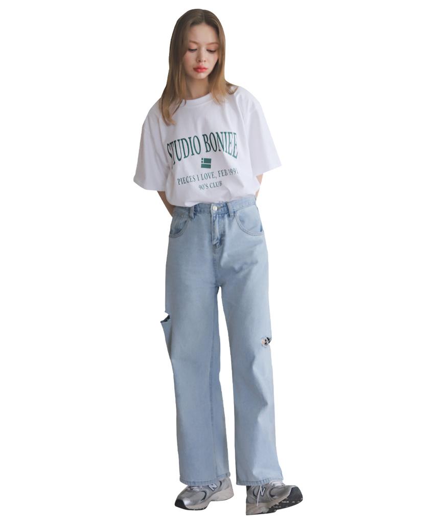 BONIEE Arch Retro Typo Graphic Loose T-Shirt White