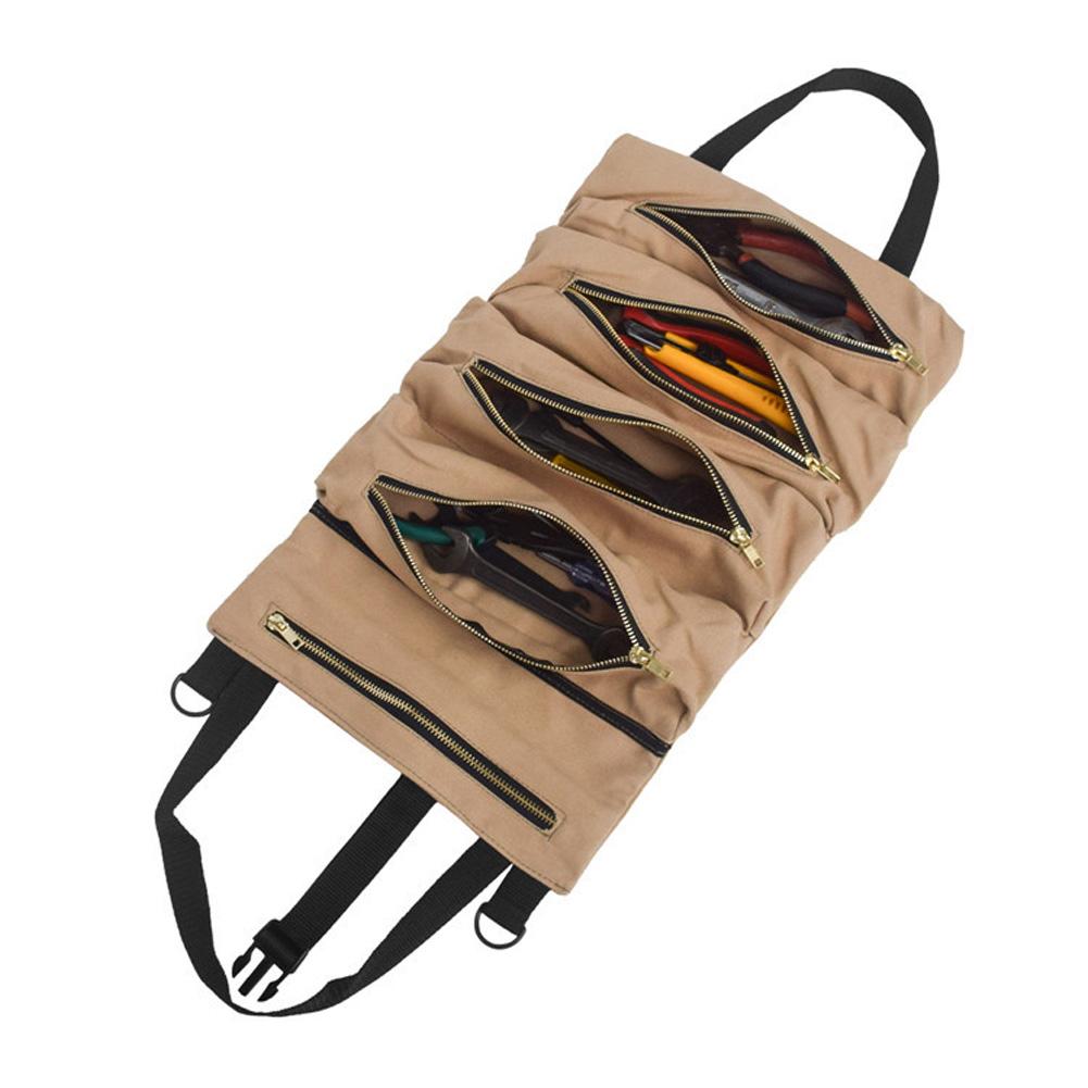 Car Tool Storage Bag Multifunctional Canvas Hanging Tool Roll Up Bag Storage Pouch Tools Tote Carrier Sling Holder