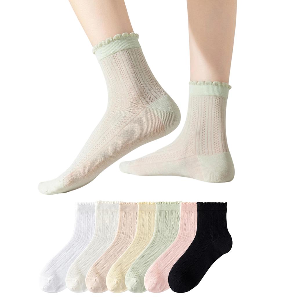 Women Thin Mesh Lace Socks Seamless Mid-Calf Socks Breathable Lightweight Soft Fabric Stretchy Fit for Daily Wear