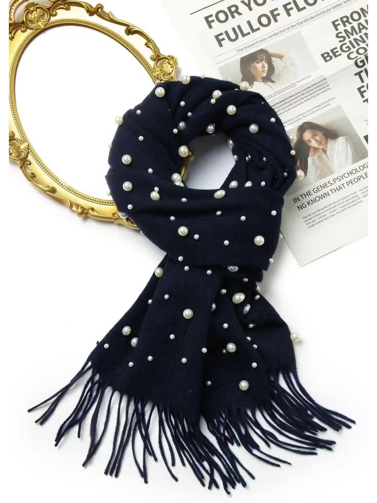 Dámský šátek/šála z čisté vlny s korálkovými třásněmi - Teplo perel DPW035