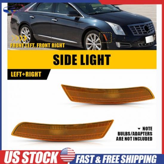 2x Amber Lens Yellow Front Side Marker Light Housing For 2013-2017 Cadillac XTS