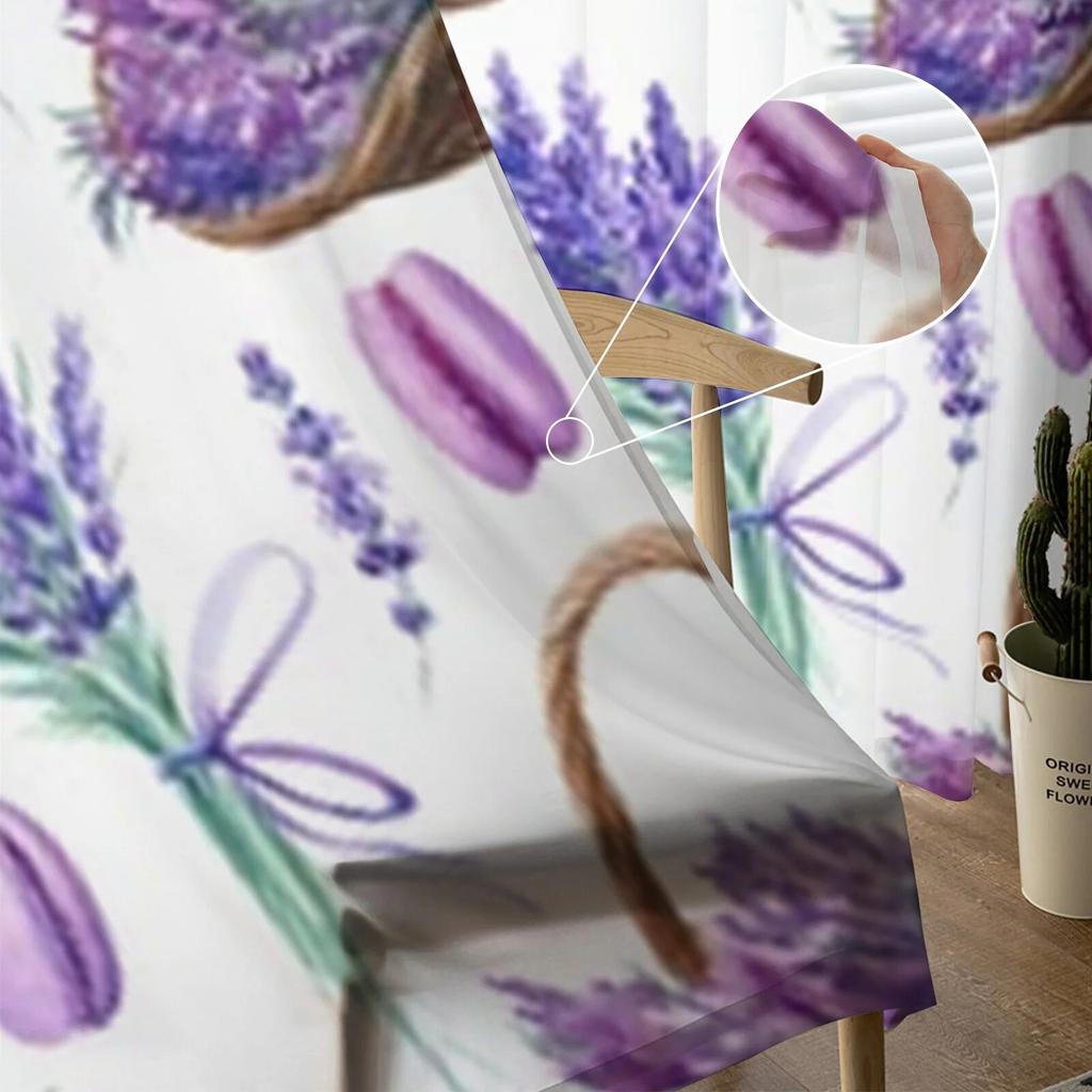 Korb mit Blumen Lavendel Gardinen Schlafzimmer Voile Vorhang Wohnzimmer Fenster Gardinen Küche Tüll Vorhänge