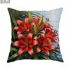 1pc 2D Flat Outdoor Pool Party Throw Pillow Covers Summer Lily Red Soft Velvet Washable Pattern Pillow Covers for Living Room Bedroom Loft Office Car