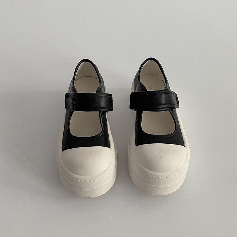 Korean version of thick-soled Velcro Mary Jane shoes women's 2025 spring new fashionable versatile muffin shoes shallow mouth single shoes tide