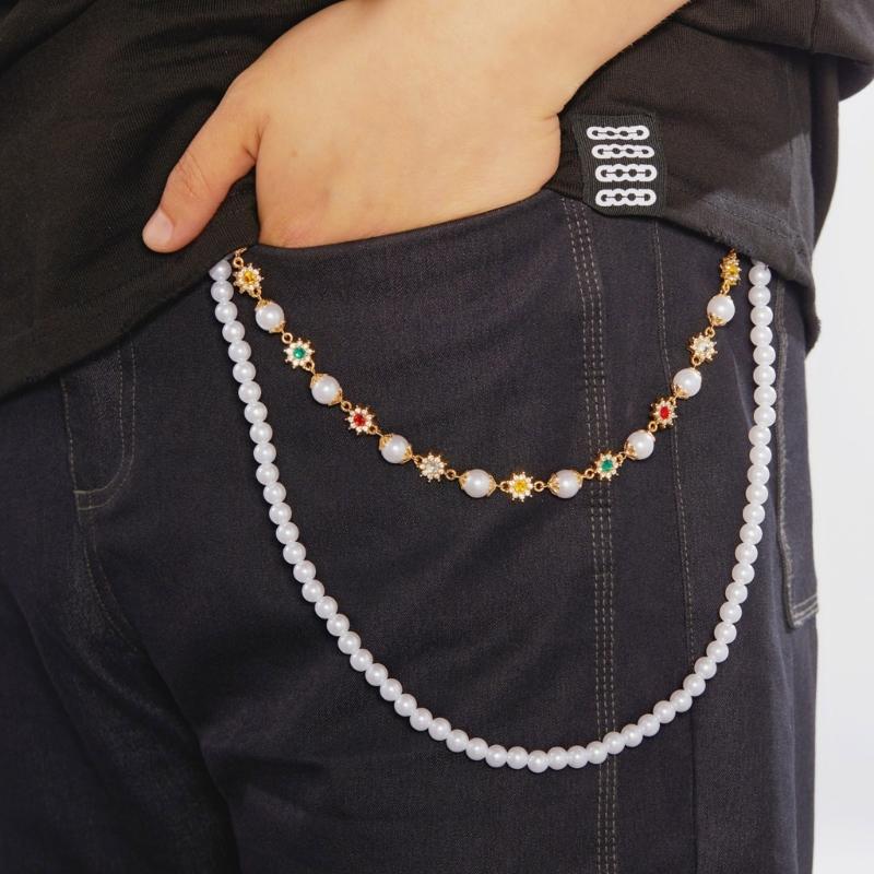 Stylish Adjustable Pants Chain Featuring Pearls And Crystal Embellishments Beaded Pants Jewelry For Women And Girls