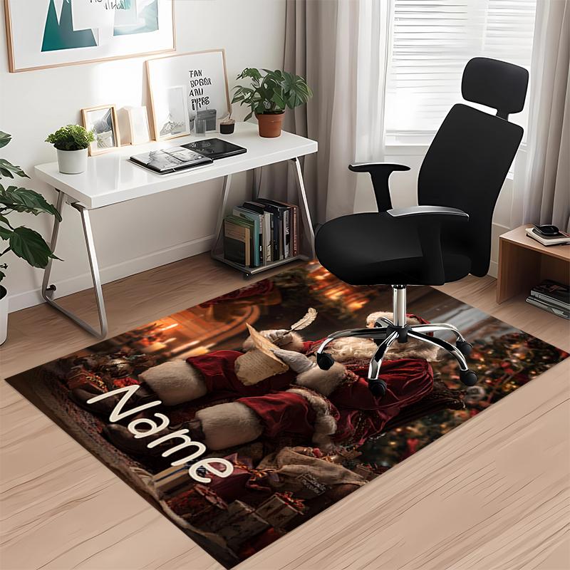Custom Name Christmas Santa Claus Printed Carpet, for Office Chair Living Room Bedroom Kitchen Room Decor Gifts.