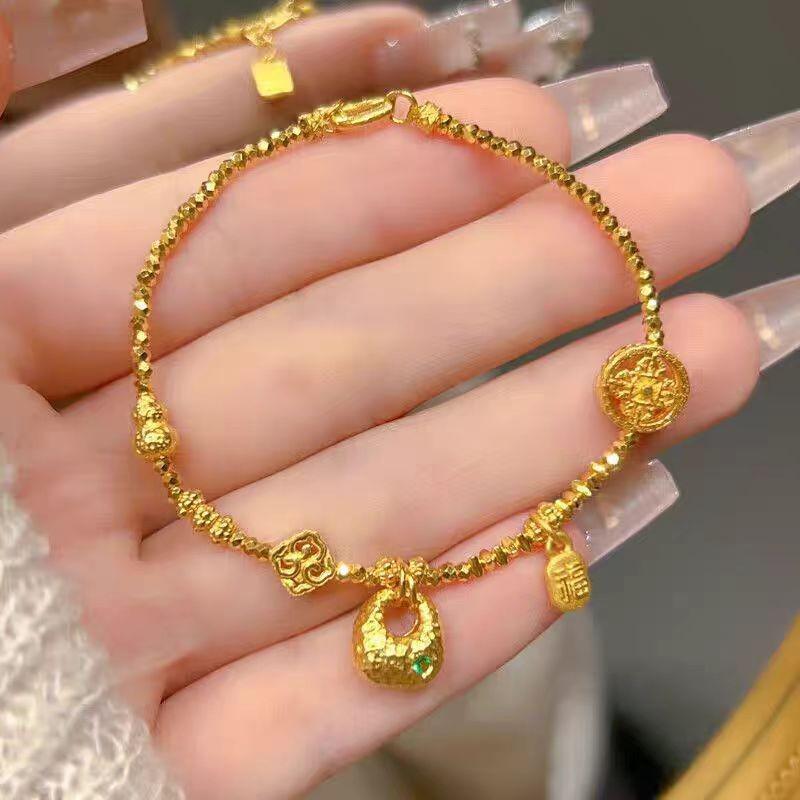 

Золотой магазин 999 Браслет из песочного золота с диско-бусинами: Блестящий самородок и талисман на удачу для девушки