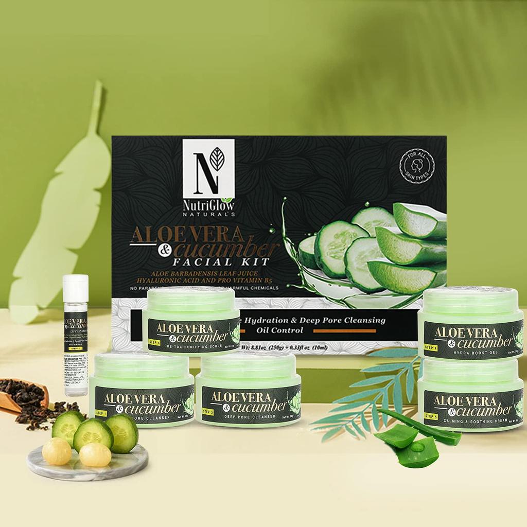 Kit Viso Aloe Vera e Cetriolo NutriGlow Natural con Acido Ialuronico 8.8+0.3oz