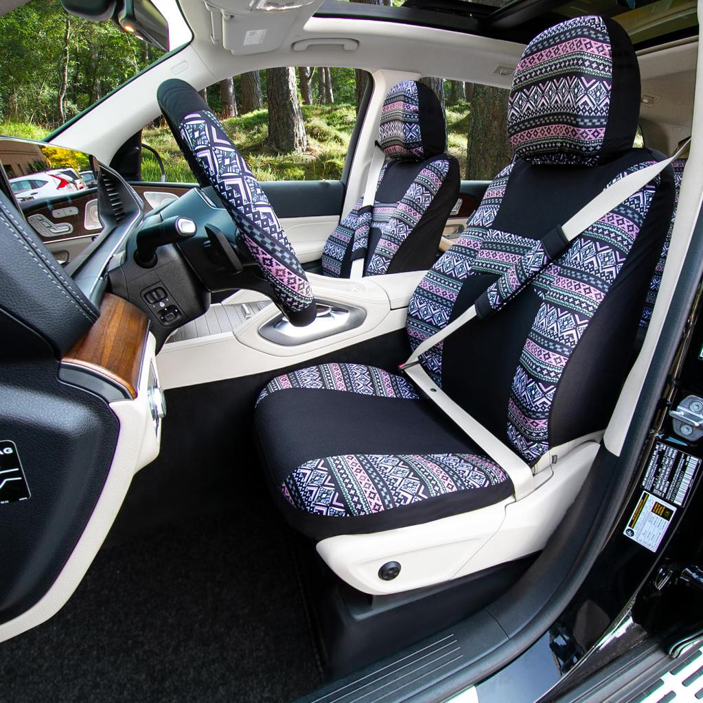 FH Group Group Printed Full Set Car Seat Universal Fit for Rear Compatible Imported from (FH International) Covers, Multi-Lavender, Fabric, Low-Back,