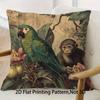 2D Flat- Vintage Tropical Jungle Parrot Monkey Throw Pillow Cover Botanical Floral Farmhouse Home Decor Cushion Case