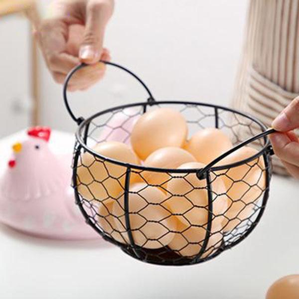 Iron Ceramic Hen Ornament Egg Fruit Storage Basket Cute Chicken Wire Metal Basket Living Room Fruit Vegetable Storage Bowls Creative Kitchen Rack