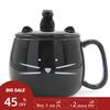 420ml Cut Cat Shaped Mug with Lid Large Capacity 14oz Ceramic Milk Coffee Cup with Mobile Phone Holder Kawaii Black White