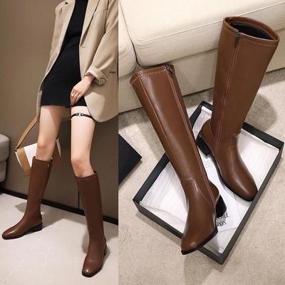 8. Damskie długie buty na niskim obcasie Jesień i zima Nowe solidne buty na obcasie Casual duże buty