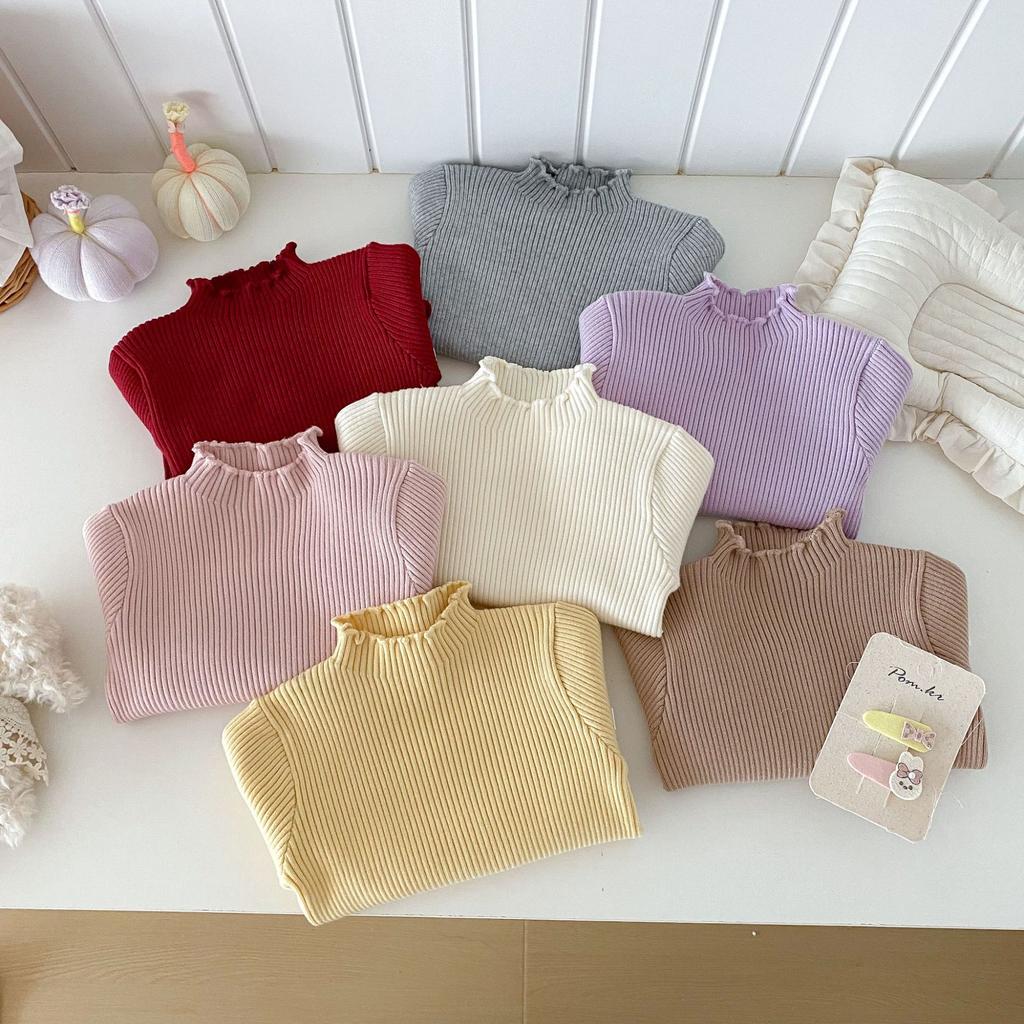 Baby Girls Winter Sweater Solid Color Thick Knitted Pullover Toddler Clothing Warm Fashion Top