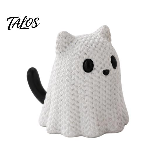 Talos 3D Printed Ghost Dog/Cat Figurine Ornaments, Knitted Texture Halloween Animal Decorations, Small Cute Puppy/Kitten Gifts for Home Desk Display