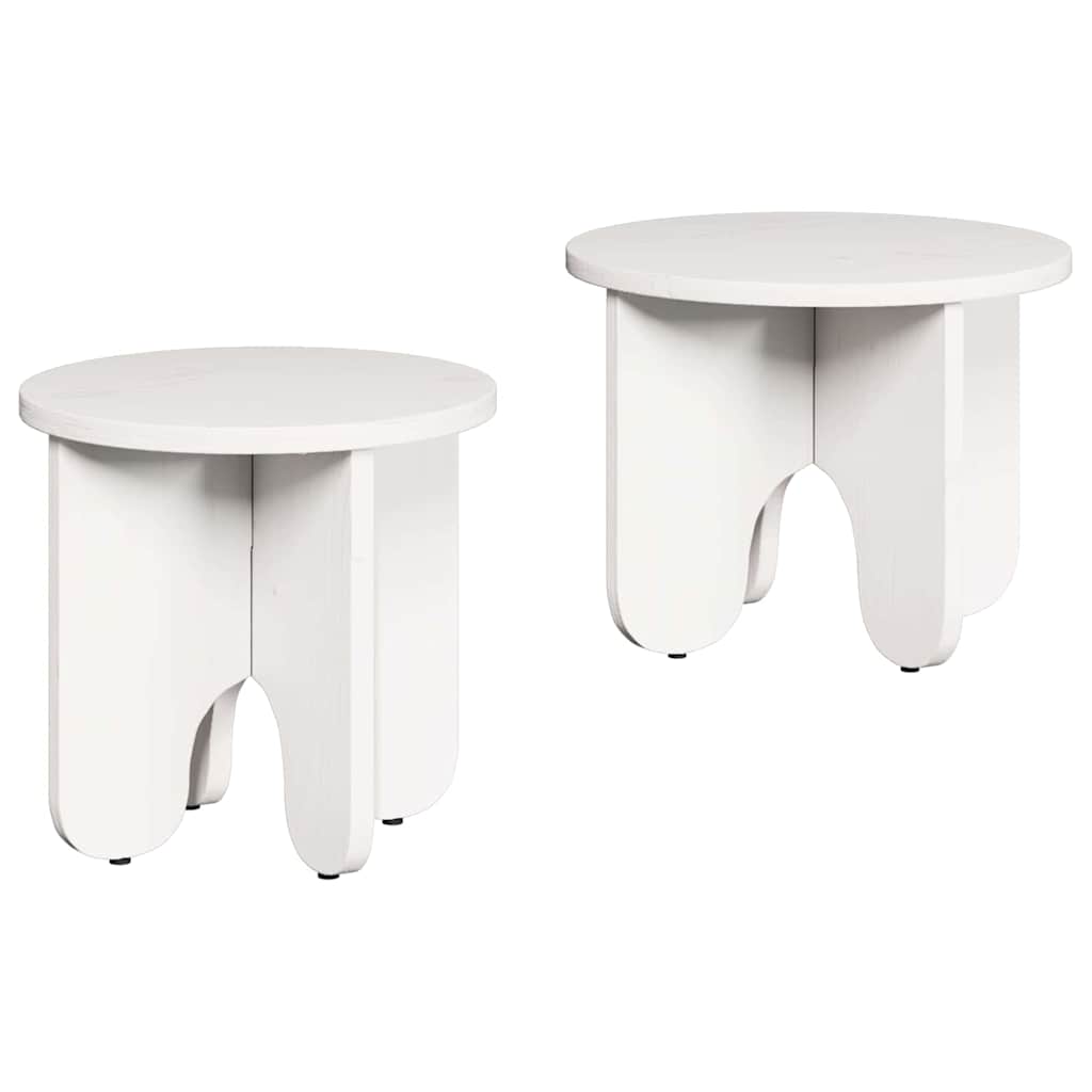 Coffee Table Set 2 pcs White Solid Pine Wood