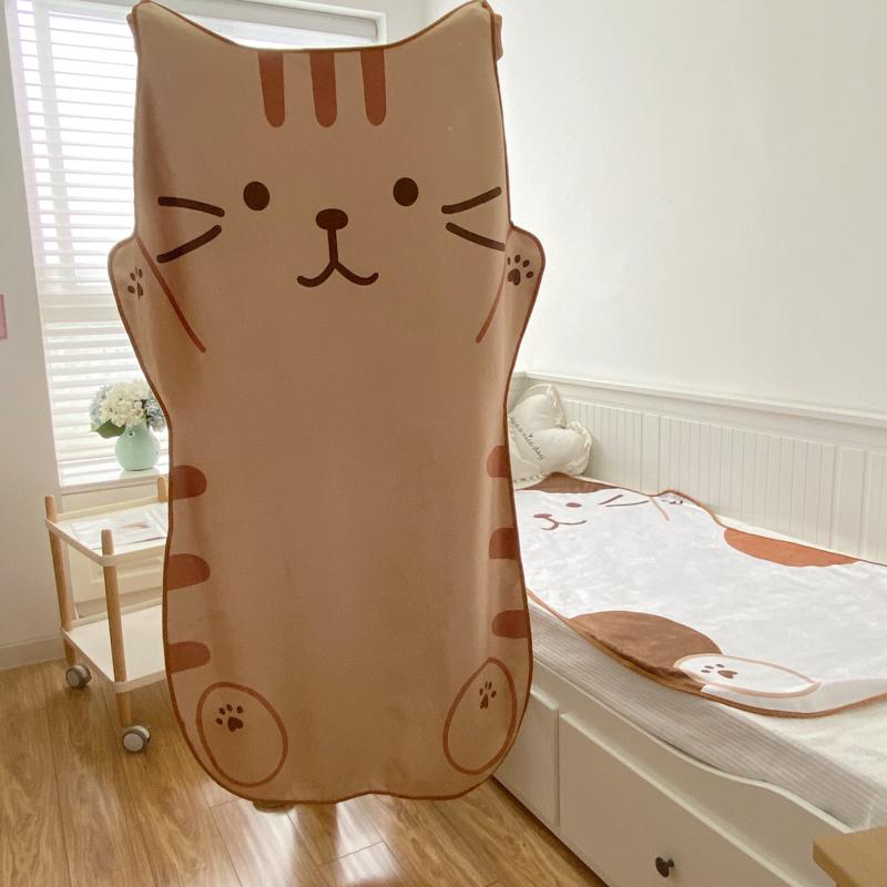 1.5M Cute Brown Cat Flannel Blanket Plush Animals Shape Summer Air Conditioner Sleep Blankets Home Decor For Kids Baby Birthday