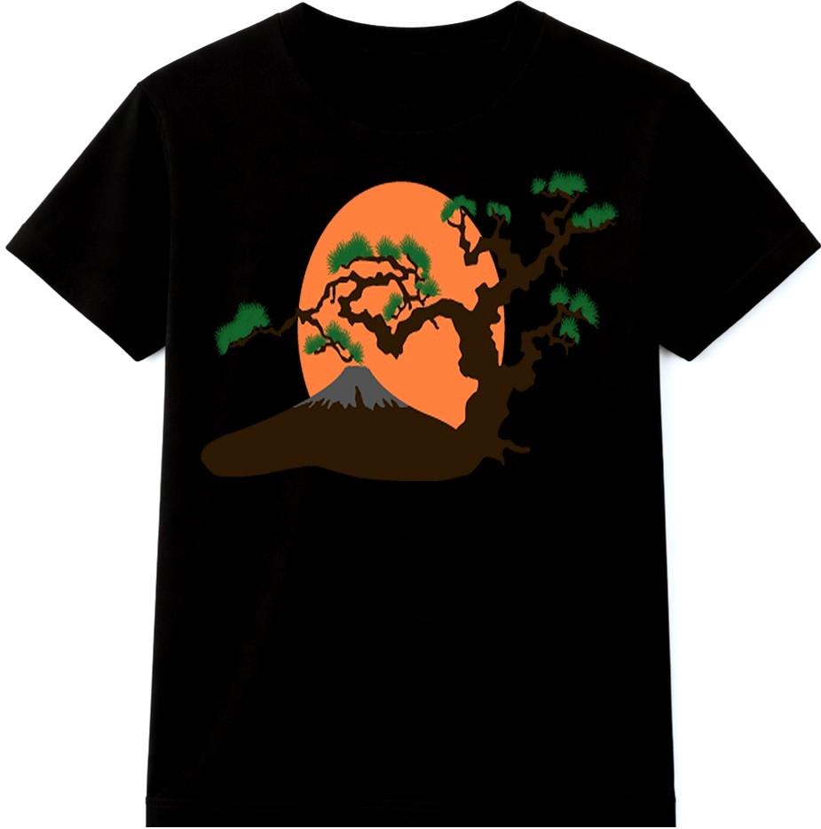 Bonsai Tree T-Shirt Japanese Mountain Sunset Landscape Graphic Nature Tee S разноцветный