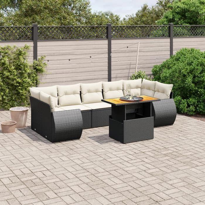 VidaXL Salon de Jardin avec Coussins 8 pcs, Canapés de Terrasse, Ensemble de Meubles de Patio, Mobilier d'Extérieur, Noir 3272106