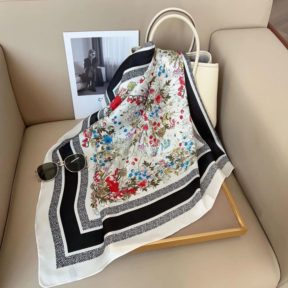 Spring/Summer Fashion Imitation Silk Neckerchief Outdoor Decoration Wraps for Women 70*70cm Breathable Print Square Scarf