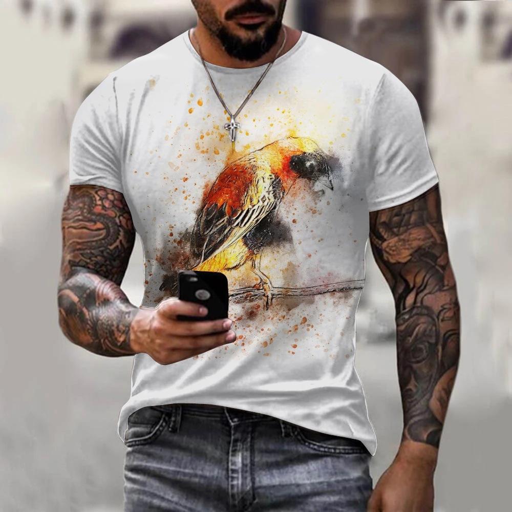 T-shirt Men's 3D Printed Bird Animal Ink Painting Pattern Summer Men And Women Fashion Casual Oversized Crew Neck T-shirt Top