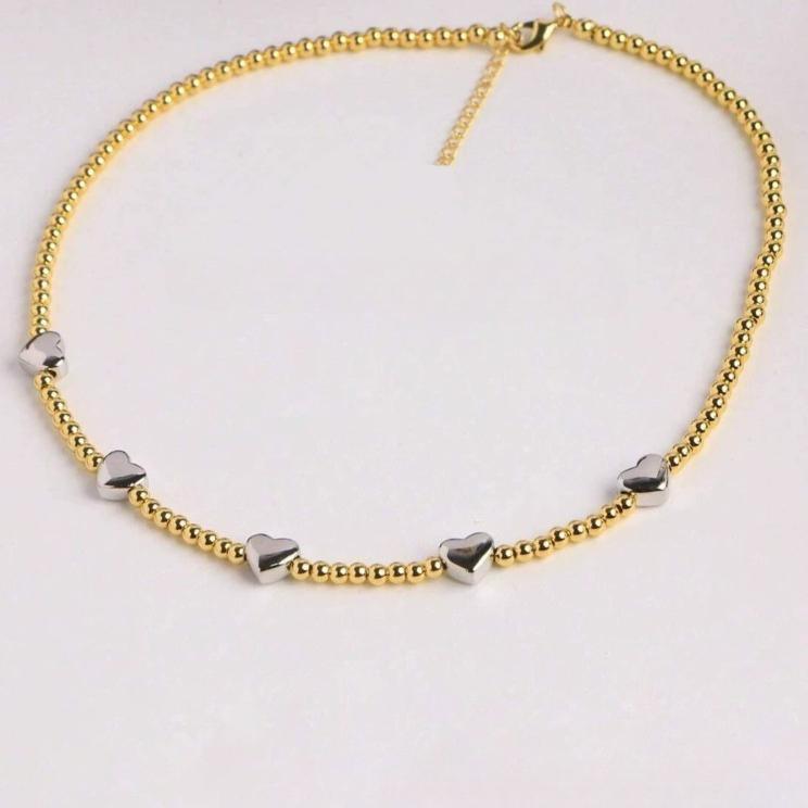 Europe and The United States  Round Beads Heart Pendant Necklace Women's Classic Trend Daily Accessories Jewelry