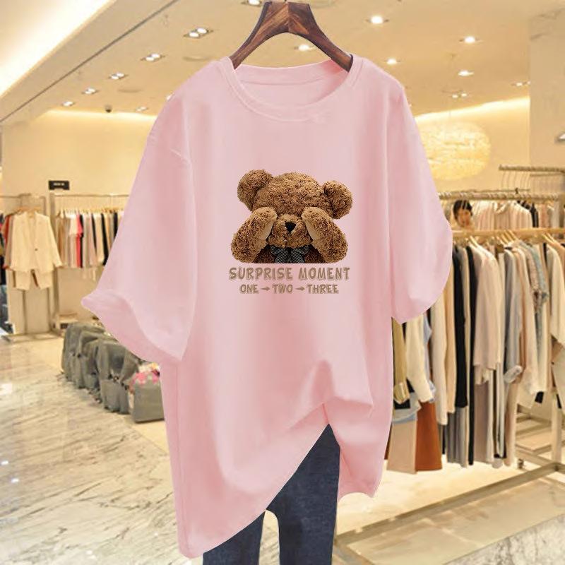 Cotton Bear Print T-shirt Women's Short-sleeved Loose and Versatile Top Summer New