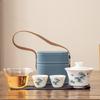 White Porcelain Blue And White Cover Bowl Outdoor Travel Kung Fu Tea Set Ceramic Cover Bowl Express Cup One Pot Two Cups Portable Bag