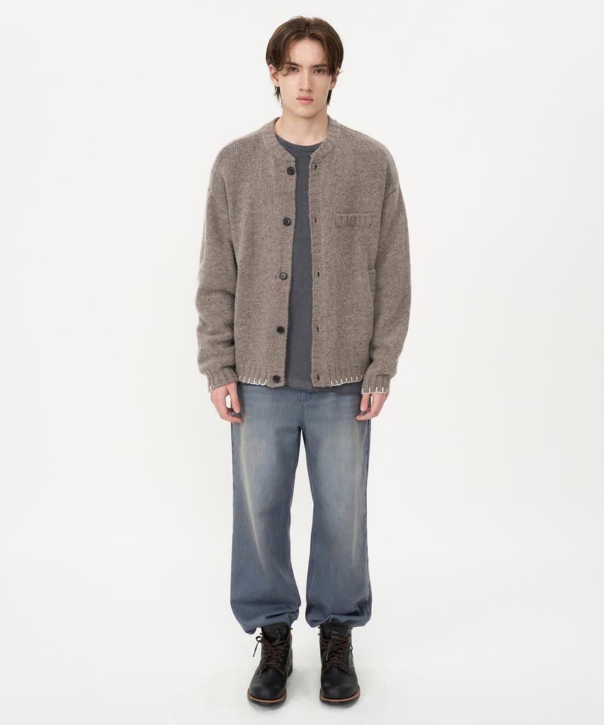 Insilence Stitch Round Neck Button Cardigan Melange Brown