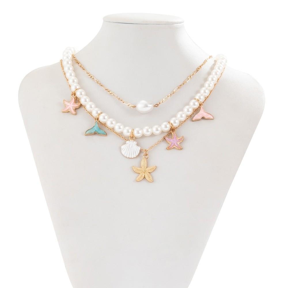 3Pcs/Set Imitation Pearl Beaded Starfish Choker Bohemian Seashell Choker Gifts