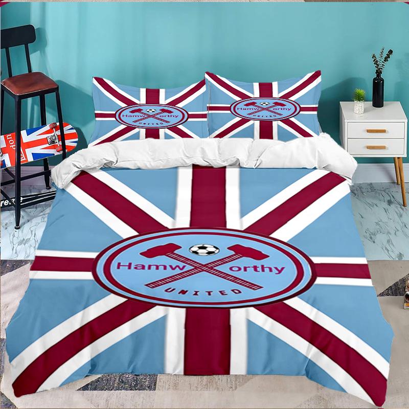 3PCS Football Club Ham-worthy Homes Bedding set,Ideal For1pc Duvet Cover And 2pcs Pillowcases Perfect for Christmas,Ideal for Bedroom, Dormitory