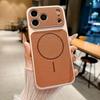 ForMagsafe Litchi Texture Leather Magnetic Case For iPhone 17 Air 16 15 14 13 Pro Max Frosted Large Window Shockproof Cover