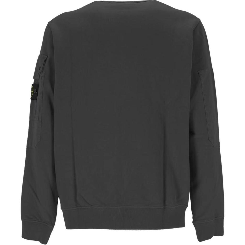 STONE ISLAND FW24 Logo Arm Pocket Brushed Cotton Crewneck Fleece Sweatshirt Unisex Sweatshirt Lead-Gray 811563920-V0062
