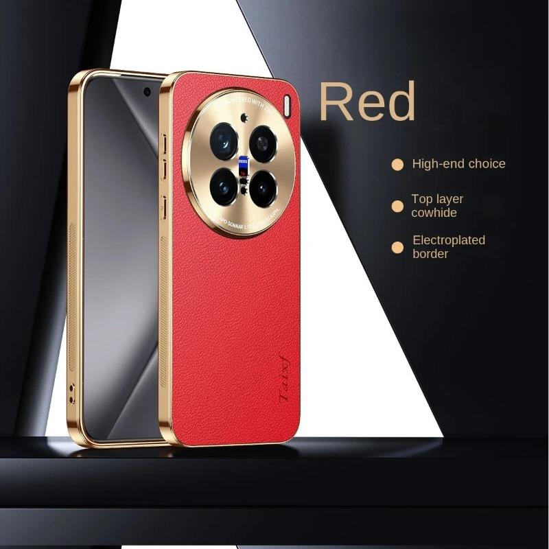 

PU Leather Texture Lichee Pattern Plating Shockproof Cover For VIVO X200S X200 X100S X100 X90 Pro + Lens Protection Bumper Shell vivo X200 Pro чорний