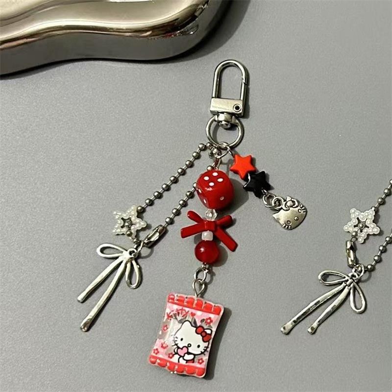 1/2 Pcs Cute Sanrio Hello Kitty Cinnamoroll Phone Chain Keychain Pendants Bag Ornaments Girly Kt Bow Accessories Keyring Gifts