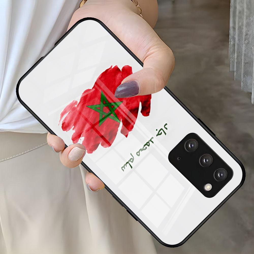 Morocco Flag Phone Case For Samsung S25 S24 FE S23 S22 S21 Plus S20 Ultra Note20Ultra Black Glass Cover