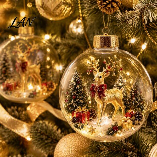 Clear Acrylic Ornaments Christmas Ball Ornaments, Hanging Decoration with Gingerbread House Small Gifts Reindeer Santa Tree Inside for Holiday